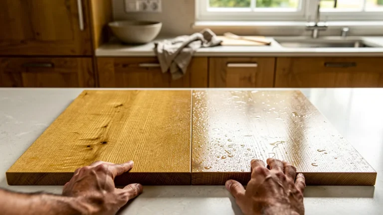 Comparatif plan de travail chêne : huile vs vernis nano après 6 semaines