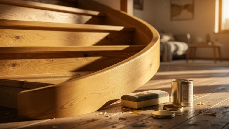 Escalier en chêne poncé et huilé éclatant après 14 heures de travail minutieux