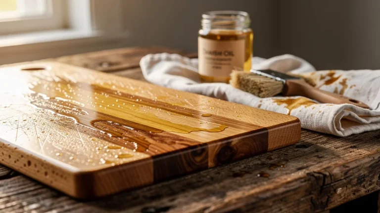 Plateau en hêtre huilé à l’huile danoise, rendu naturel brillant et grain du bois mis en valeur