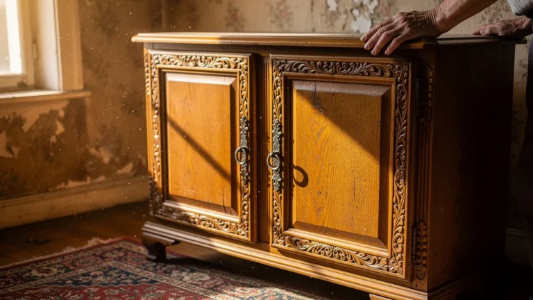 Meuble en chêne ancien du grand-père illustrant la durabilité et la transmission familiale