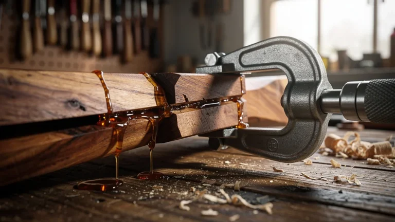 Test de colle polyuréthane sur un assemblage tenon-mortaise bancal avec serrage en atelier bois